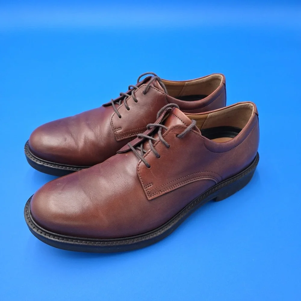 ECCO Men's London Plain Toe Tie‎ Oxford 10-10.5, 44 EU Cognac Brown EUC